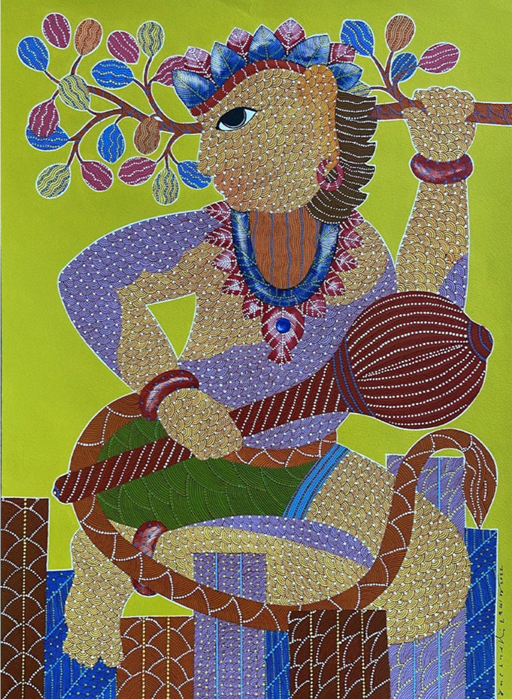 The Majestic Deity: Lord Hanuman in Gond by Venkat Shyam Thumbnail