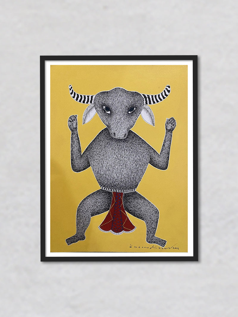 Abstract Bull, Gond painting by Venkat Shyam
