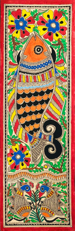 Buy Abundance Unveiled Majestic Fish and Blooming Petals Madhubani Painting by Ambika Devi
