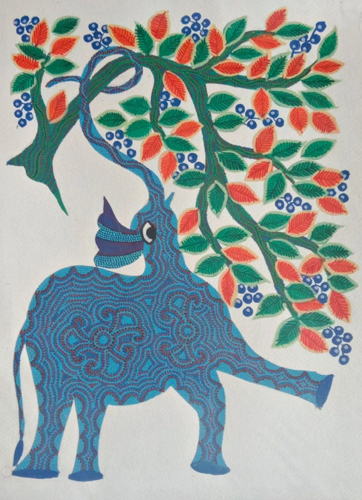 An Elephant in the Wild Bhil Painting by Geeta Bariya Thumbnail