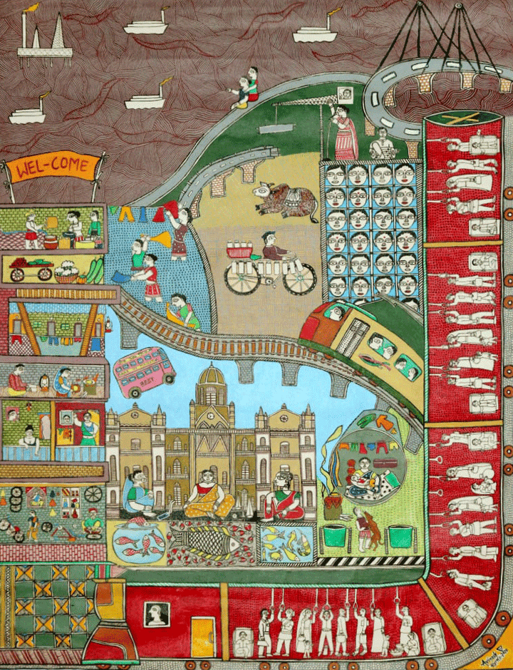 An Ode to Mumbai  in Madhubani by Avinash Karn Thumbnail