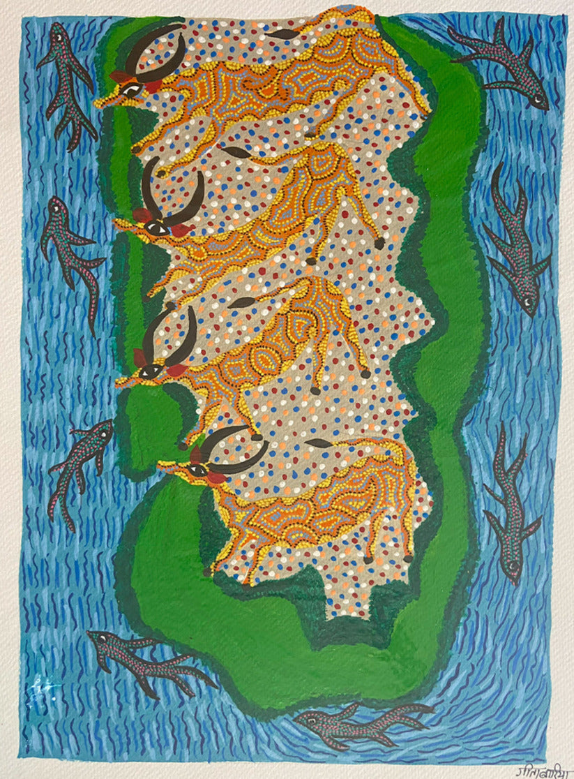 Buy Animal Interaction, Bhil Art by Geeta Bariya