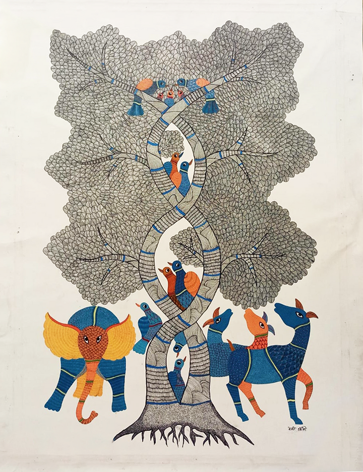 Tree of Life: The Perfect Animal Abode in Gond by Kailash Pradhan Thumbnail
