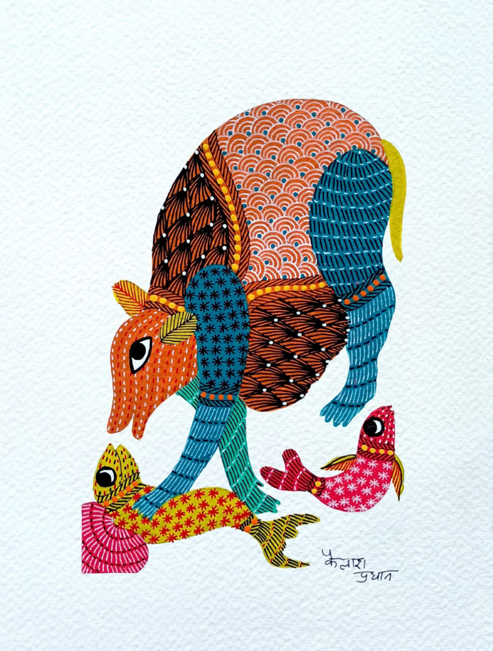 Animals in Gond Art Painting by Kailash Pradhan Thumbnail