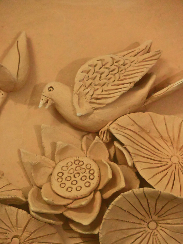 Aquatic Serenity: Terracotta Sculpture of Plants and Avian Grace by Dolon Kundu Thumbnail