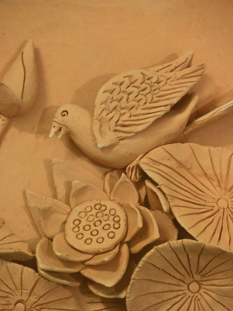 Terracotta Sculpture of Plants and Avian Grace by Dolon Kundu