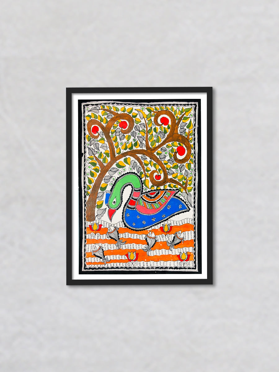 Aquatic Symphony, Madhubani Painting by Ambika Devi