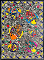 Buy Aquatic symphony- Enchanting Fishes in Madhubani Pond, Madhubani Painting by Ambika Devi