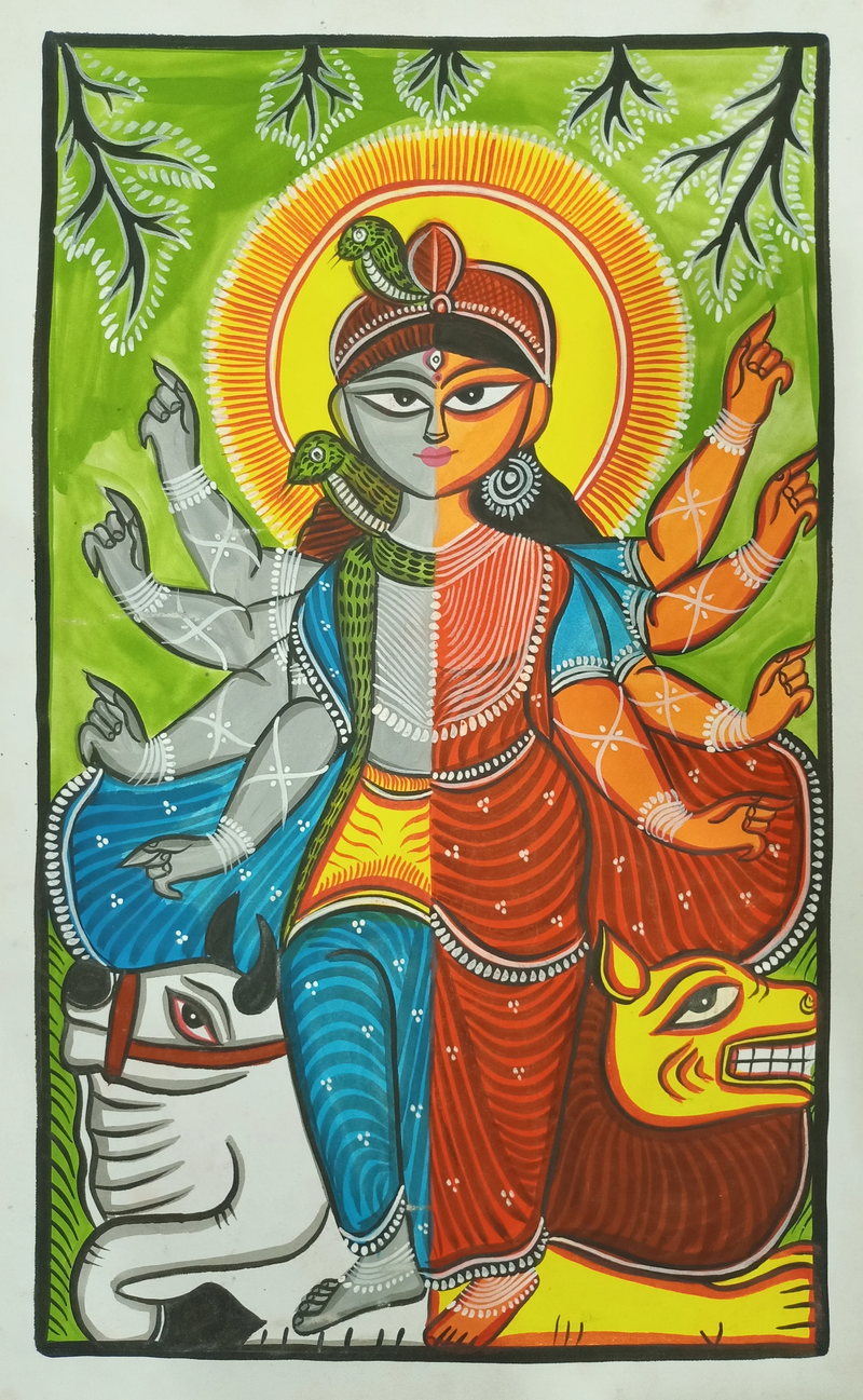 Buy Ardhanarishvara handpainted in Kalighat style by Manoranjan Chitrakar