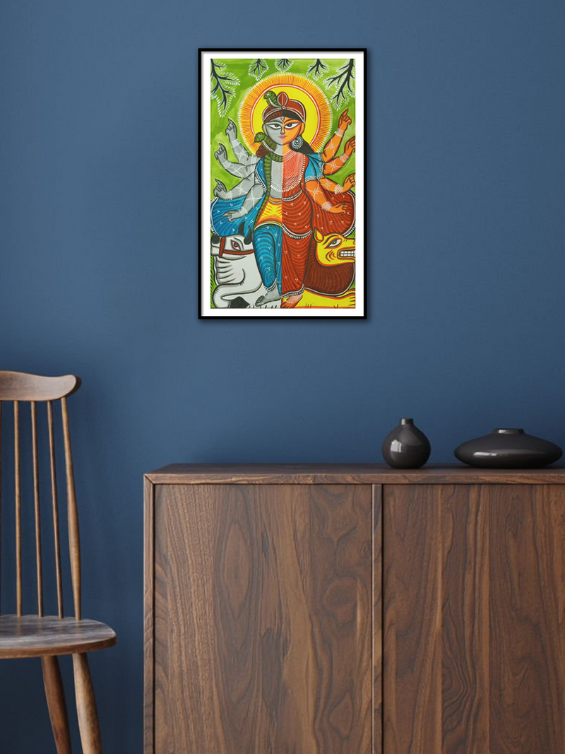 Ardhanarishvara handpainted in Kalighat style by Manoranjan Chitrakar