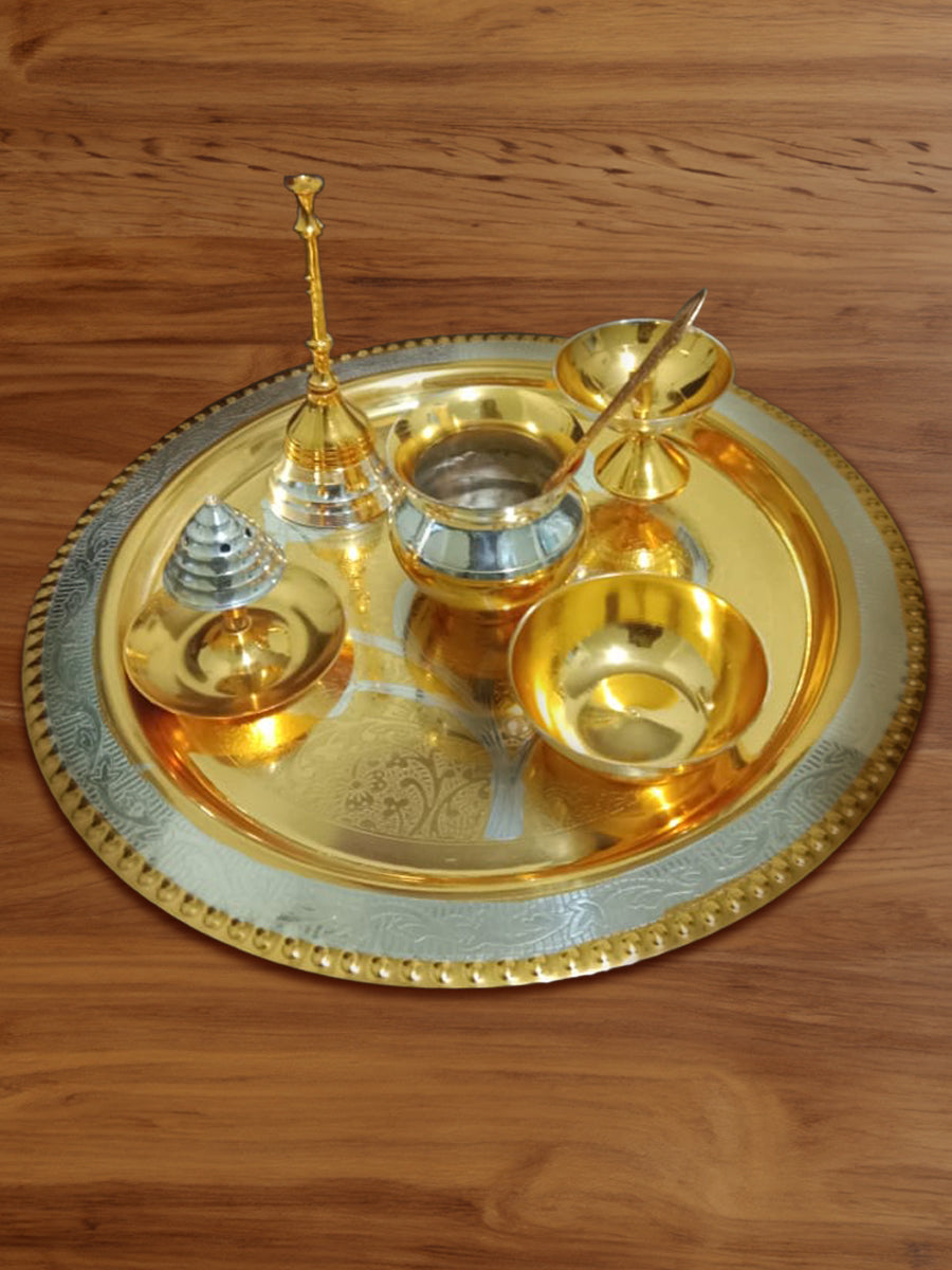 Buy Arti plate with floral border: Moradabad Metal Craft by Mohd. Amir at memeraki.com
