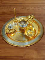 Buy Arti plate with floral border: Moradabad Metal Craft by Mohd. Amir at memeraki.com