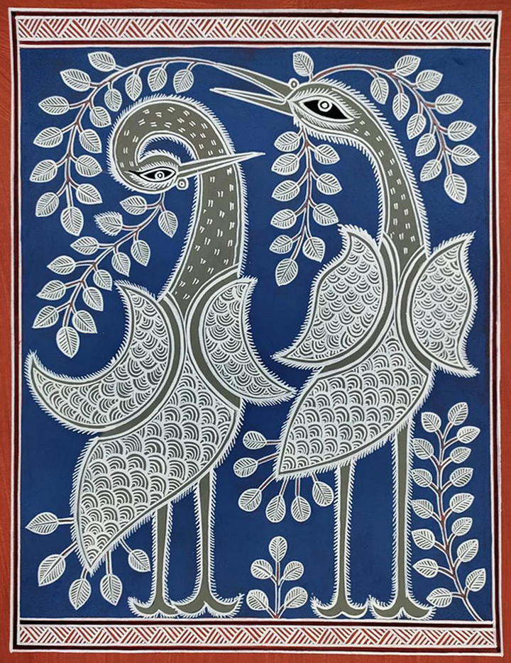 Avian Allure: Serenade of Grace Mandana Painting by Vidya Devi Soni Thumbnail