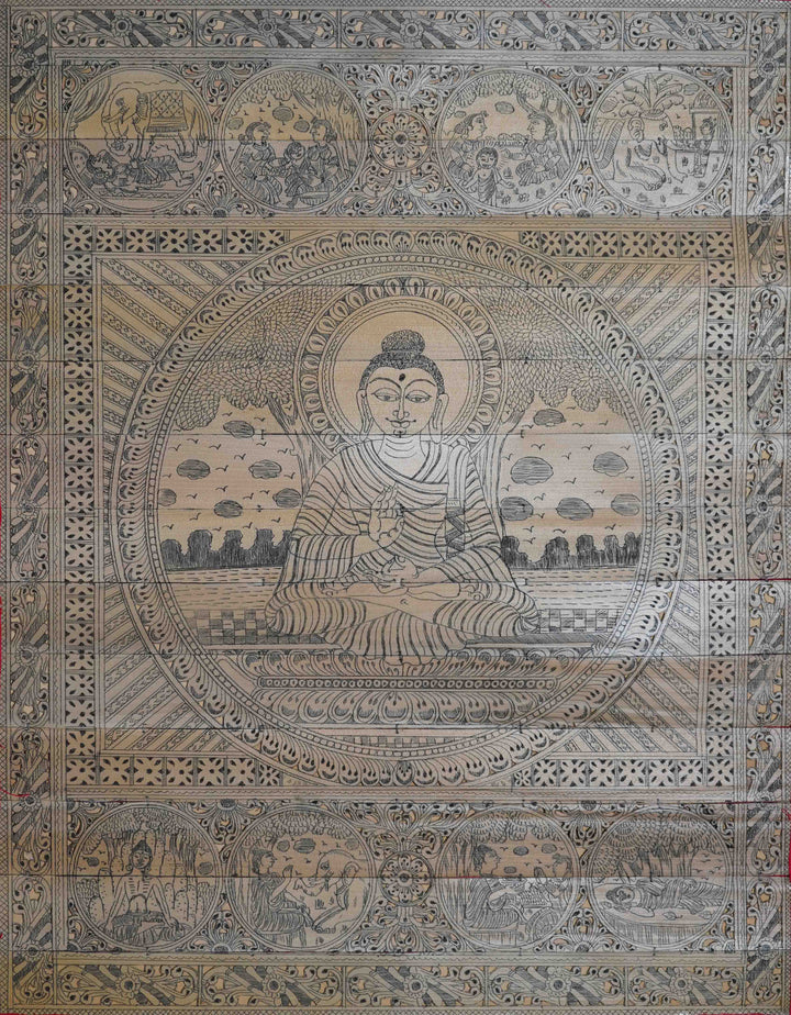 Awakening Radiance: The Enlightened Journey of Lord Buddha Talapatra painting by Apindra Swain Thumbnail