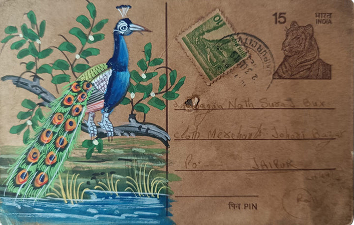 Azure Majesty: Peacock's Oasis Miniature Painting by Mohan Prajapati Thumbnail