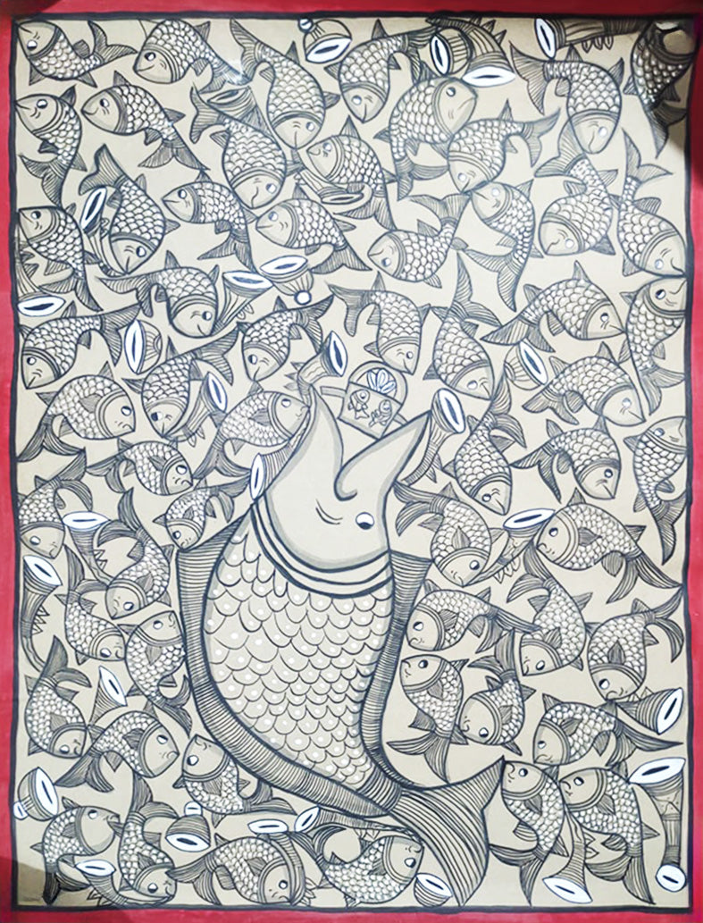 Buy Fishes in Santhal Pattachitra by Hasir Chitrakar
