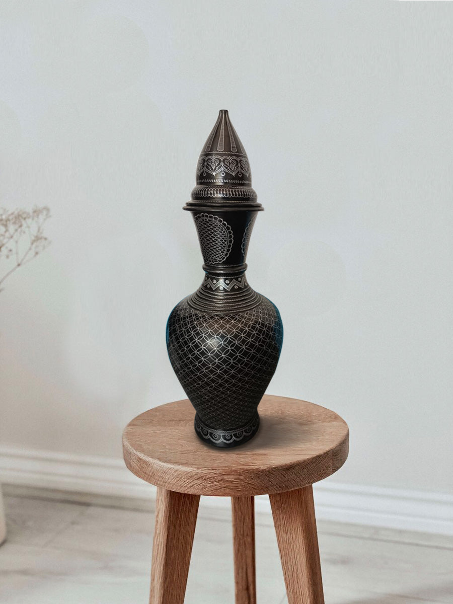 Shop Floral Vase in Black Pottery by Ashish Prajapati
