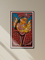 Goddess Parvati with Ganesha in Bengal Pattachitra by Manoranjan Chitrakar