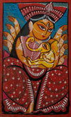 Goddess Parvati with Ganesha in Bengal Pattachitra by Manoranjan Chitrakar