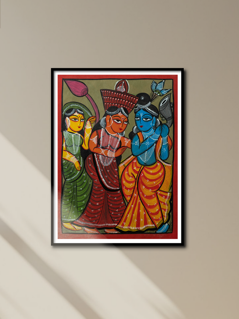 Radha-Krishna with Gopi: Bengal Pattachitra by Manoranjan Chitrakar