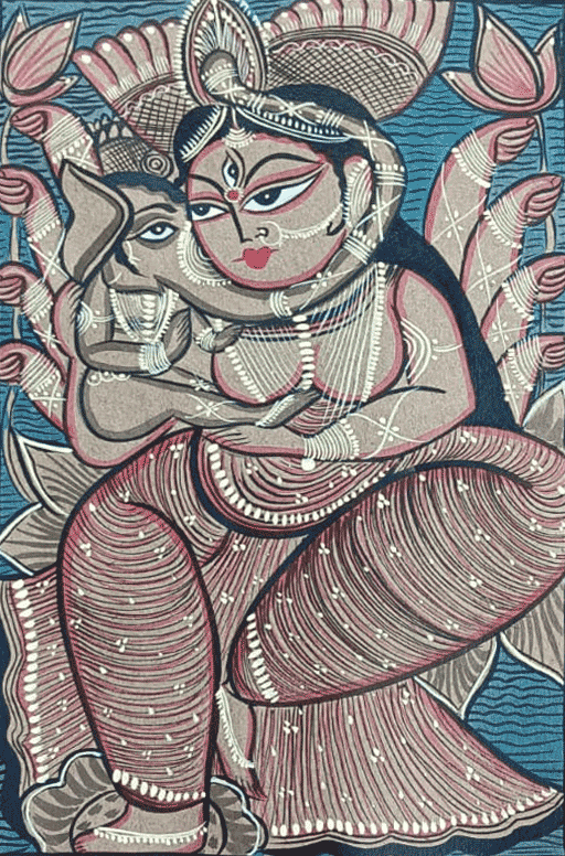 Buy Maa Durga and Lord Ganesha  in Bengal Pattachitra by Manoranjan Chitrakar