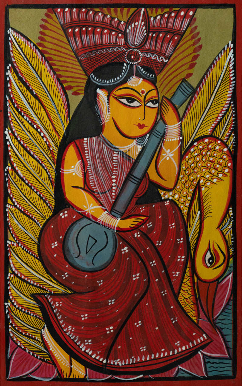 Shop Saraswati seated on a swan in Bengal Pattachitra