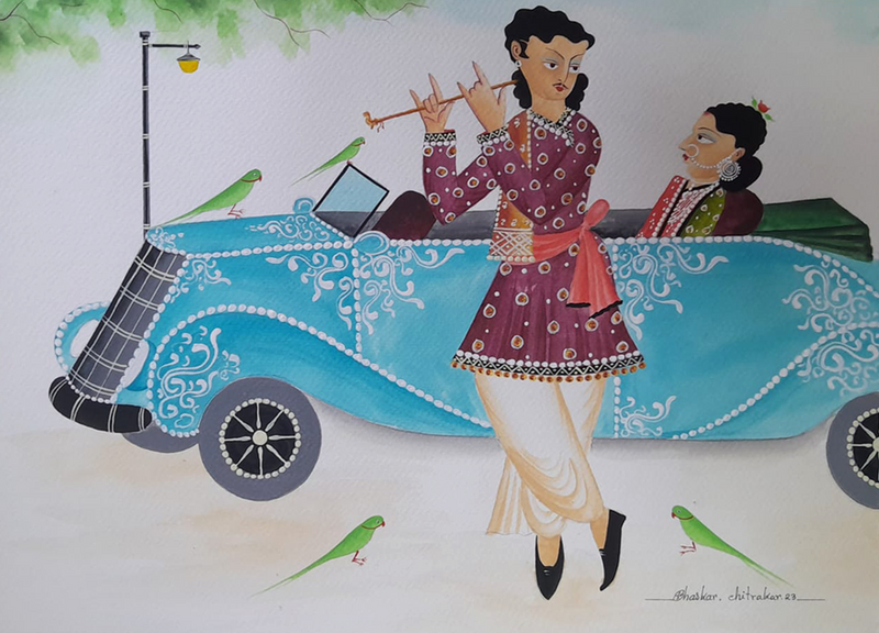 Babu Biwi in a Car: Kalighat by Bhaskar Chitrakar