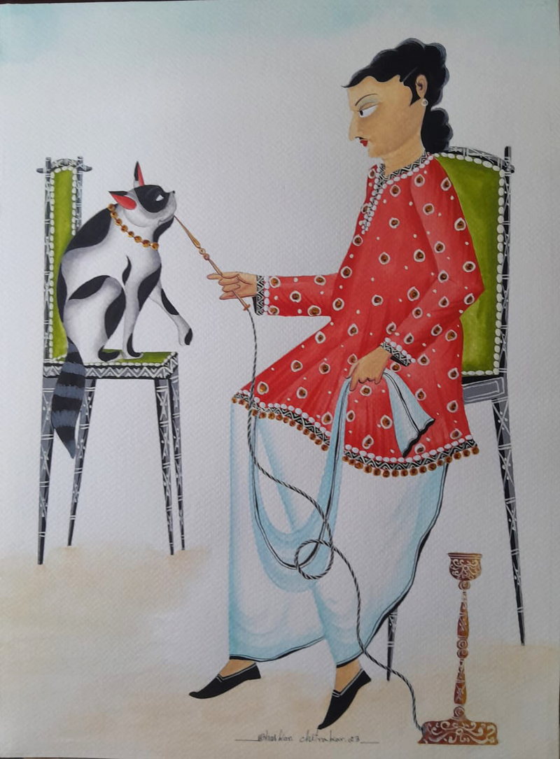 Buy Babu and his Cat: Kalighat by Bhaskar Chitrakar