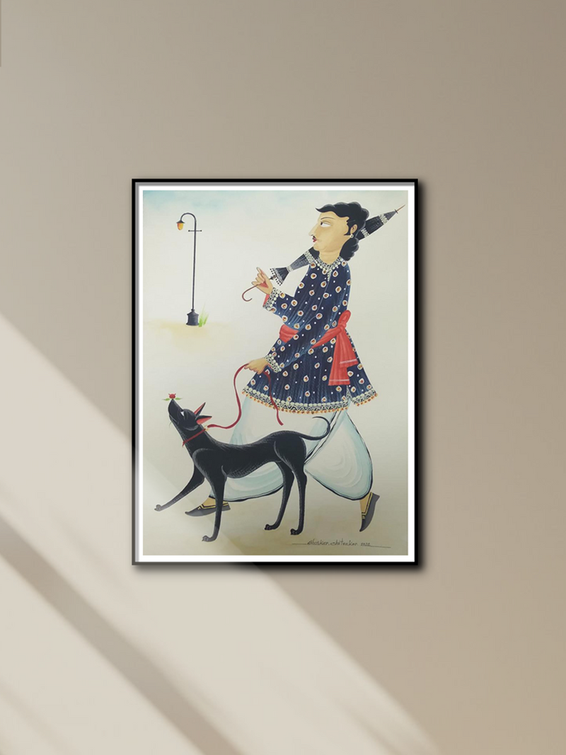 Shop Babu and his Dog: Kalighat by Bhaskar Chitrakar