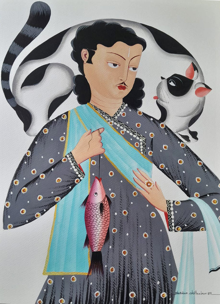 Babu and his Fish in Kalighat by Bhaskar Chitrakar Thumbnail