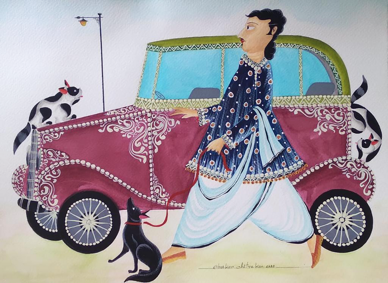 Buy Babu in Kalighat Painting by Bhaskar Chitrakar