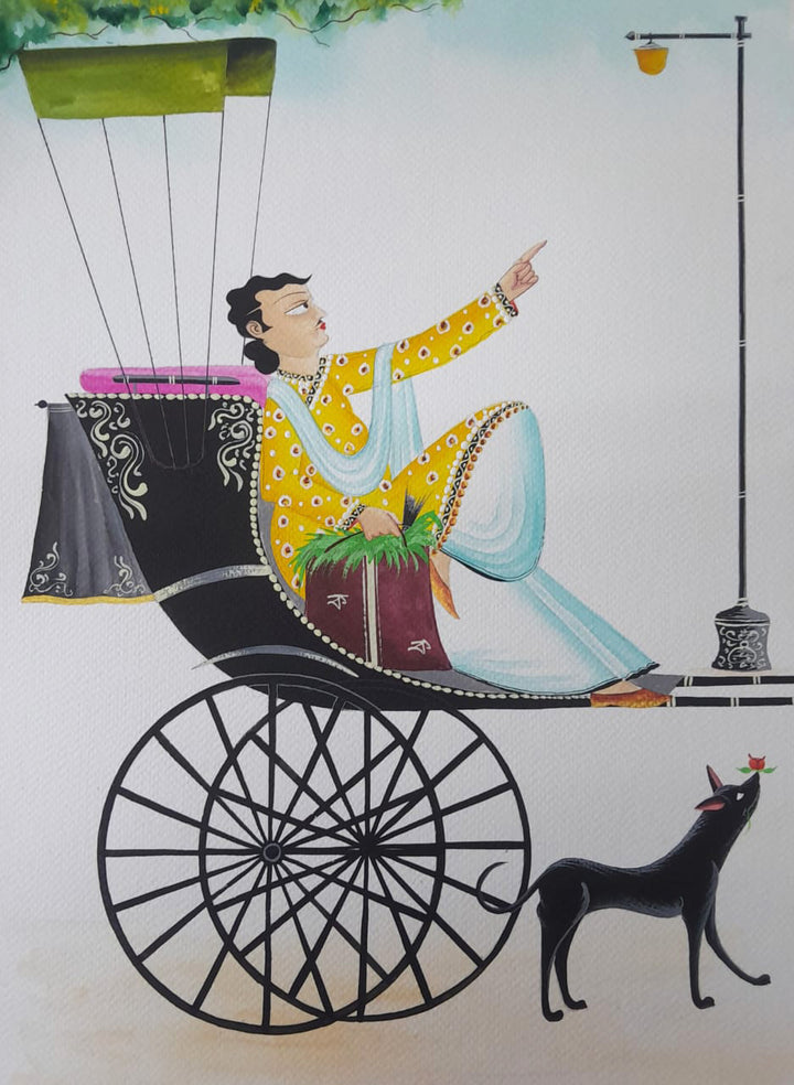 Babu on the Rickshaw in Kalighat by Bhaskar Chitrakar Thumbnail