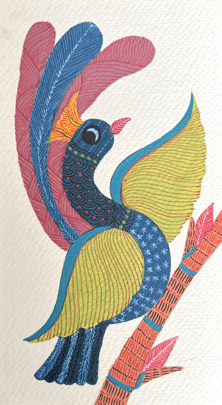Peacock's Grace In Gond by Kailash Pradhan Thumbnail