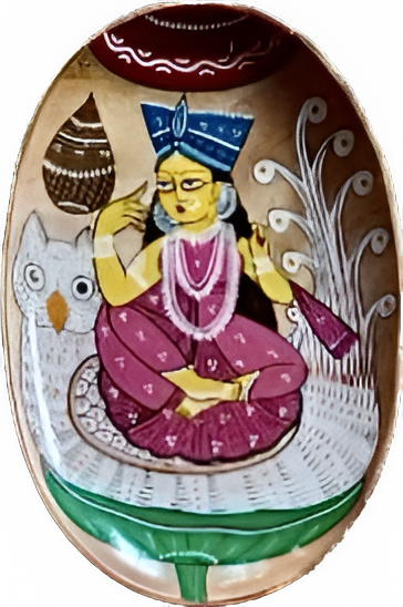 Bengal pattachitra Plate art illustrating Goddess Lakshmi by Manoranjan Chitrakar Thumbnail