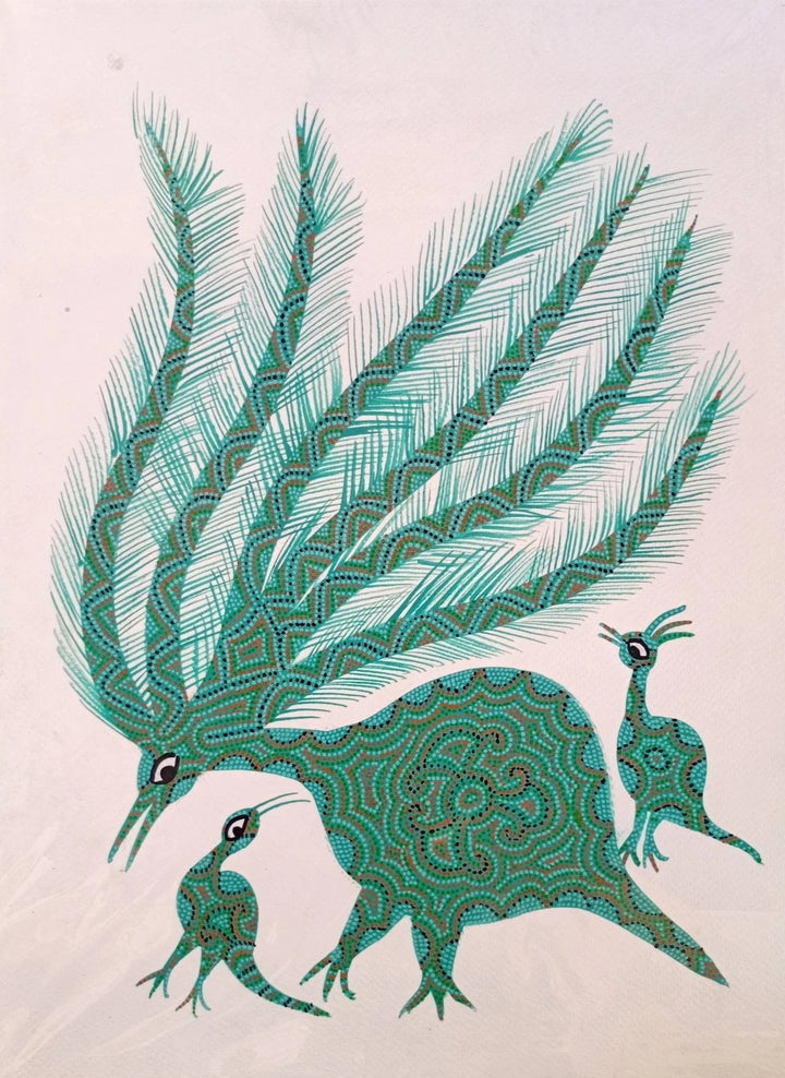 Bird Family in Bhil Painting by Geeta Bariya Thumbnail