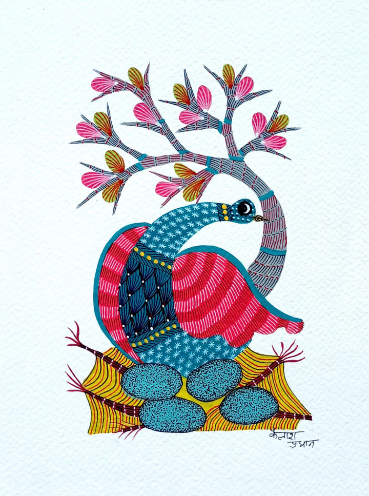 The Mother Bird with Eggs in Gond By Kailash Pradhan Thumbnail
