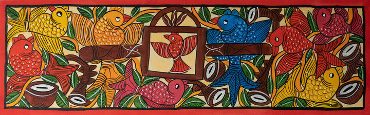 Bird marriage scene: Santhal-Tribal Pattachitra by Manoranjan Chitrakar Thumbnail