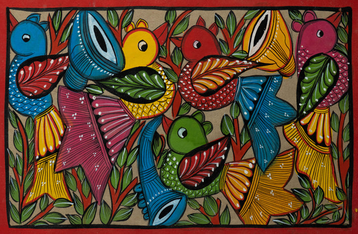 Bird marriage scene: Santhal-Tribal Pattachitra by Manoranjan Chitrakar Thumbnail