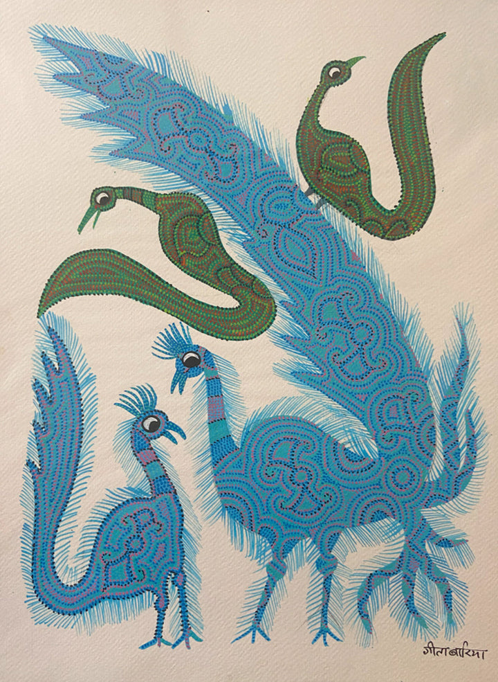 Birds, Bhil Art by Geeta Bariya Thumbnail
