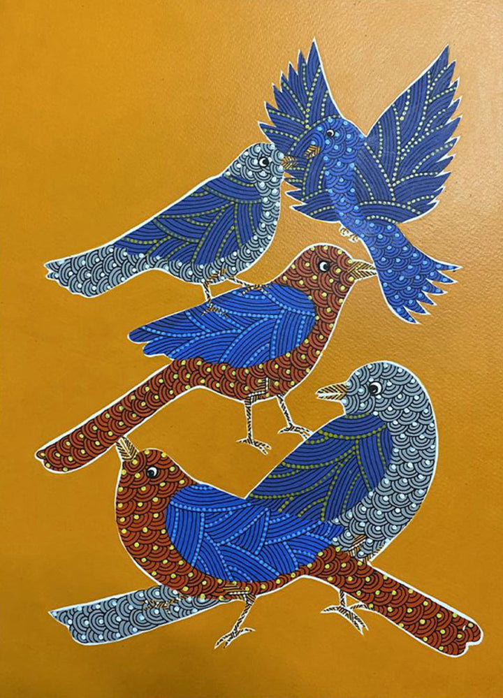 WIngs of Flight: Birds in Gond Painting by Venkat Shyam Thumbnail