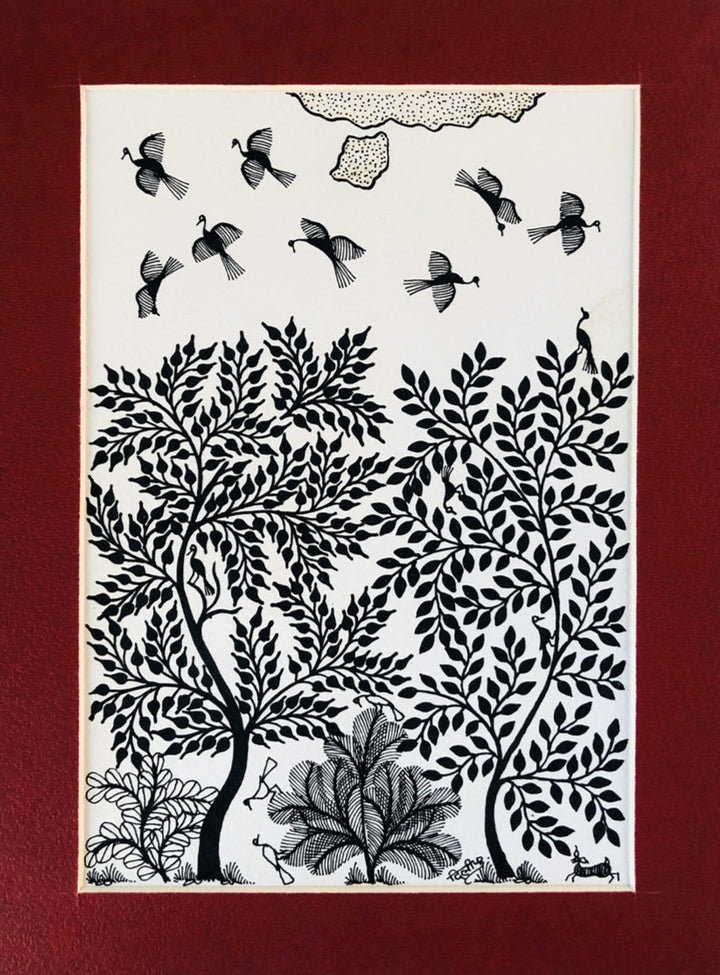 Birds and Trees, Warli Art by Dilip Bahotha Thumbnail