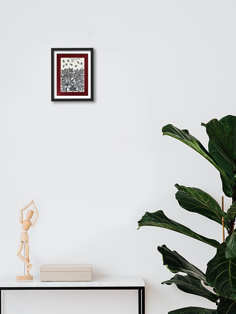 Birds and Trees, Warli Art by Dilip Bahotha