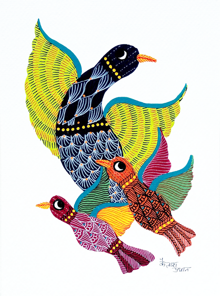 Birds in Gond by Kailash Pradhan Thumbnail