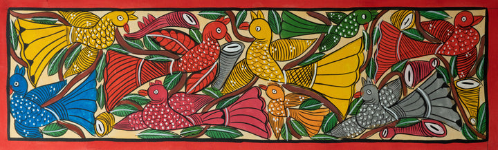 Birds in group: Santhal-Tribal Pattachitra by Manoranjan Chitrakar Thumbnail