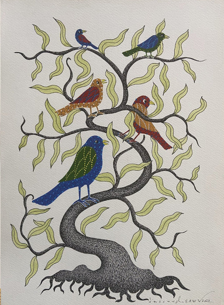 Birds on Tree in Gond by Venkat Shyam Thumbnail