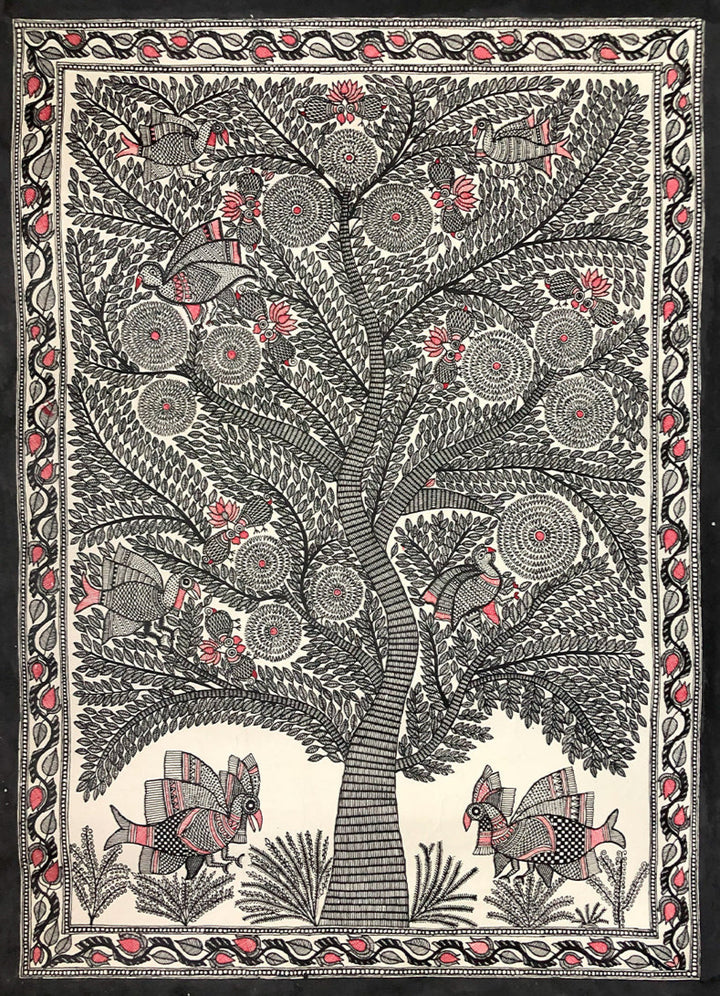 Birds on a tree, Madhubani art by Ambika devi Thumbnail