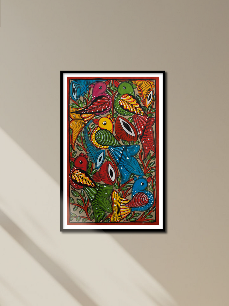 Birds on branches: Santhal-Tribal Pattachitra by Manoranjan Chitrakar for sale