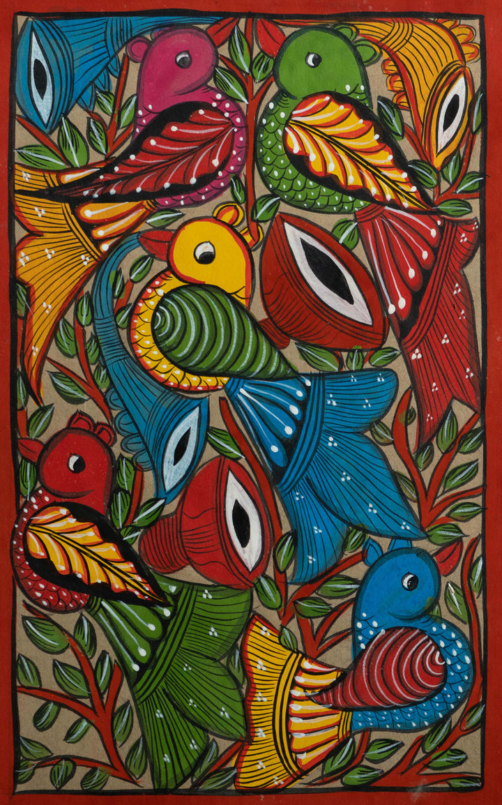 Birds on branches: Santhal-Tribal Pattachitra by Manoranjan Chitrakar Thumbnail