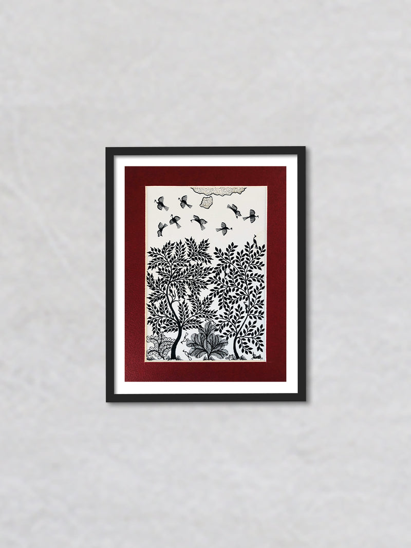 Birds and Trees, Warli Art by Dilip Bahotha