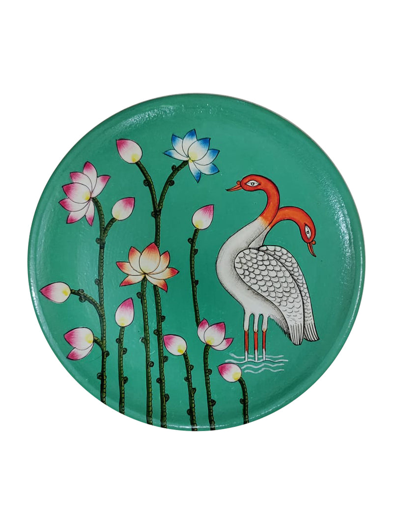Birds in Kamal Talai Plate, Pichwai Painting by Dinesh Soni